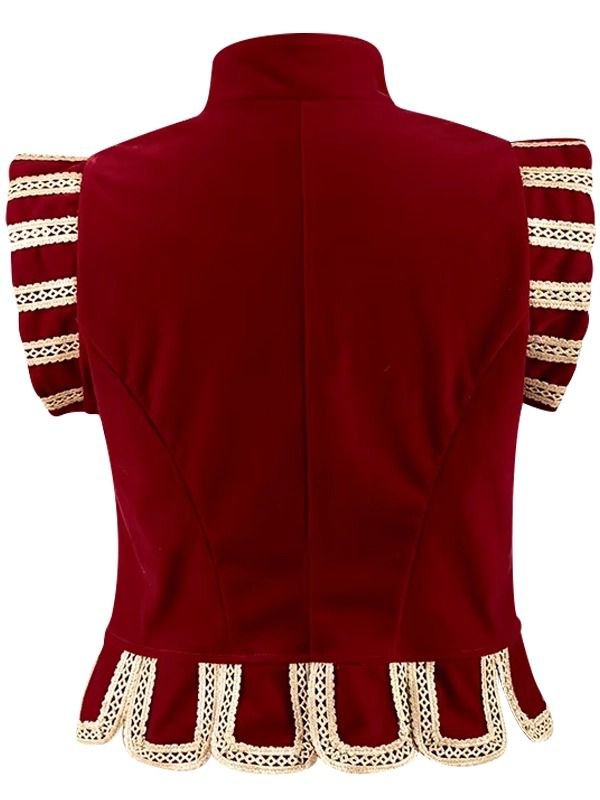 Tudor Renaissance red velvet vest doublet with stand collar historical design