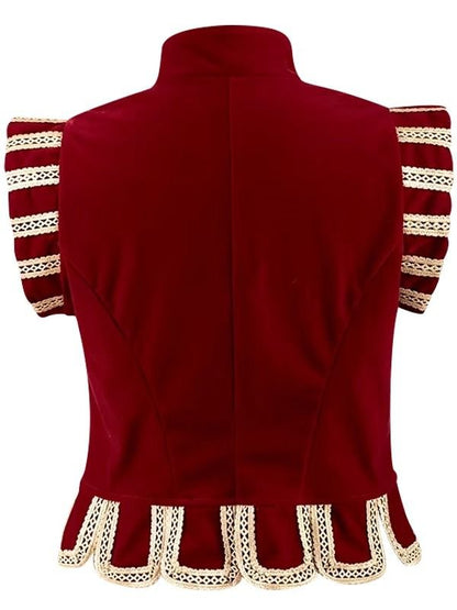 Tudor Renaissance red velvet vest doublet with stand collar historical design