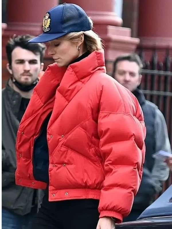 Princess Diana red puffer jacket inspired by The Crown Season 5, royal winter quilted coat for women
