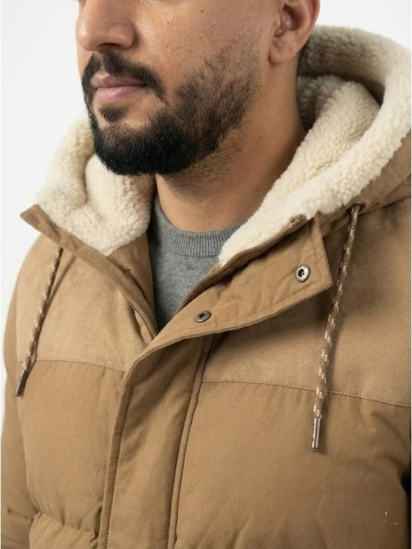 Men’s Shasta Down Shearling Hooded Puffer Jacket