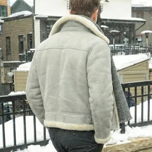 James Van Der Beek Grey Shearling Bomber Jacket