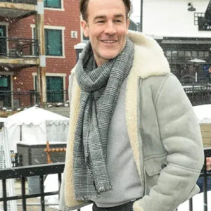 James Van Der Beek Grey Shearling Bomber Jacket