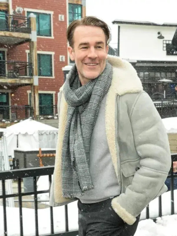 James Van Der Beek Grey Shearling Bomber Jacket