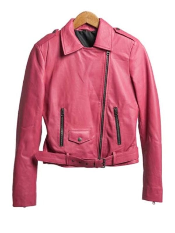 Barbie Pink Biker Style Leather Jacket for Women