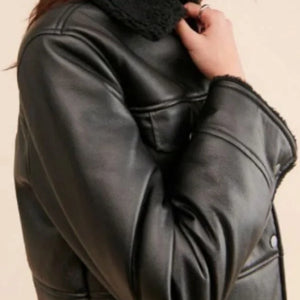 Women Sherpa Oversize Black Shearling Leather Jacket