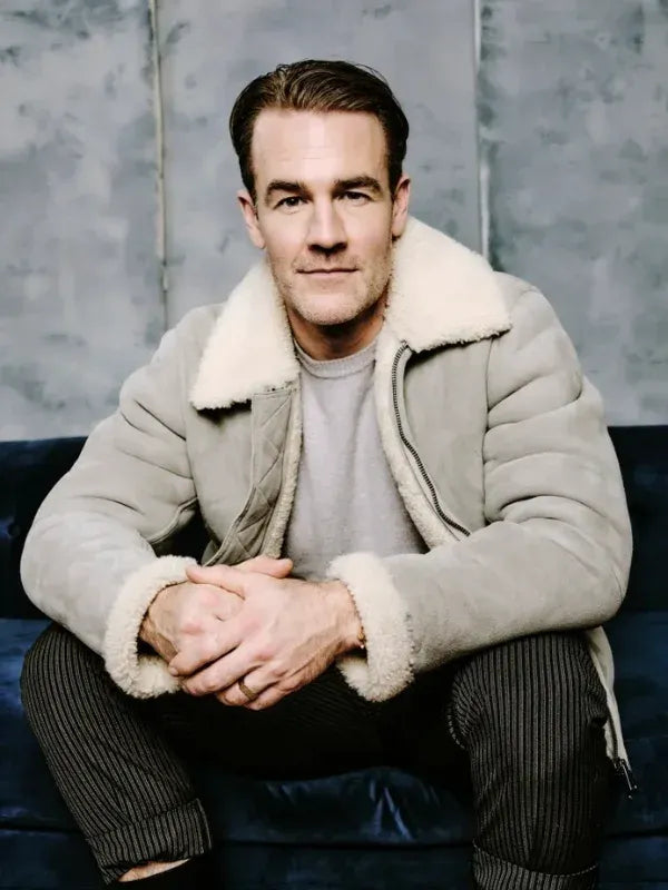 James Van Der Beek Grey Shearling Bomber Jacket