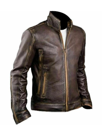 “Men’s Brown Café Racer Jacket – Genuine Leather Motorcycle Style by Arna Luxe”