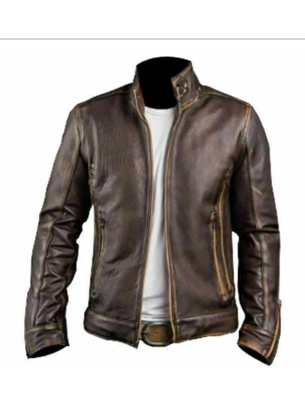 “Men’s Brown Café Racer Jacket – Genuine Leather Motorcycle Style by Arna Luxe”