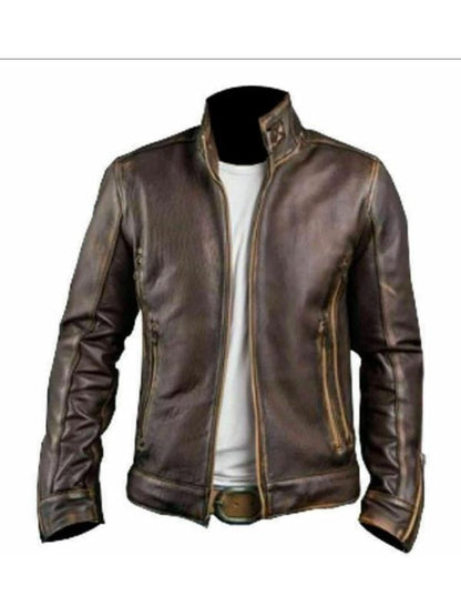 “Men’s Brown Café Racer Jacket – Genuine Leather Motorcycle Style by Arna Luxe”
