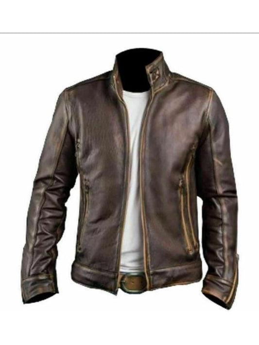 “Men’s Brown Café Racer Jacket – Genuine Leather Motorcycle Style by Arna Luxe”