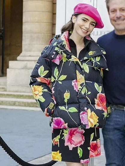 Emily In Paris Lily Collins Floral parachute Jacket