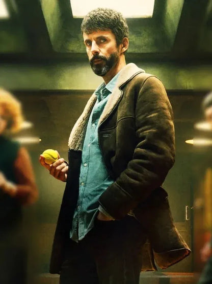 Dept. Q S01 Matthew Goode Brown Shearling Coat