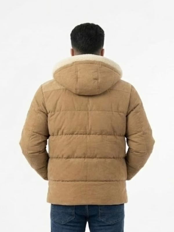 Men’s Shasta Down Shearling Hooded Puffer Jacket