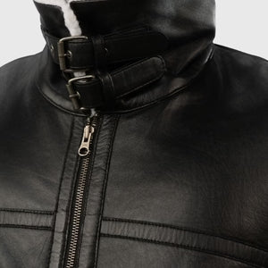 Men’s B-3 Black Leather Shearling Jacket