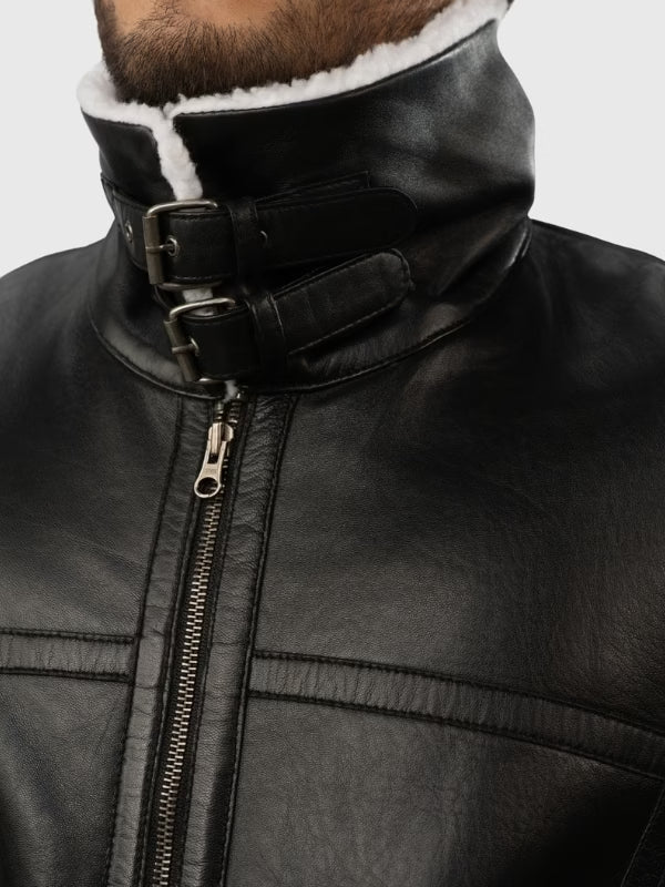 Men’s B-3 Black Leather Shearling Jacket