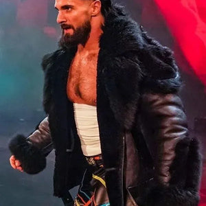 Seth Rollins WWE Black Shearling Leather Jacket