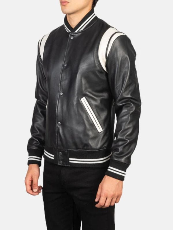 Dantee Black Leather Varsity Jacket