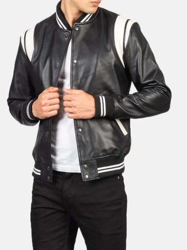 Dantee Black Leather Varsity Jacket