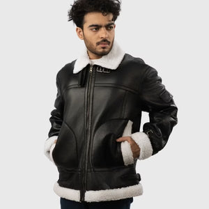 Men’s B-3 Black Leather Shearling Jacket
