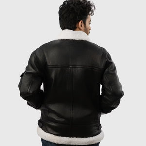 Men’s B-3 Black Leather Shearling Jacket