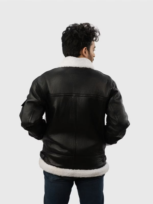 Men’s B-3 Black Leather Shearling Jacket