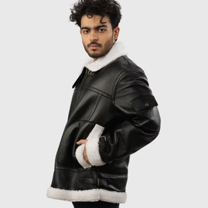 Men’s B-3 Black Leather Shearling Jacket