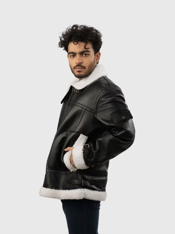 Men’s B-3 Black Leather Shearling Jacket