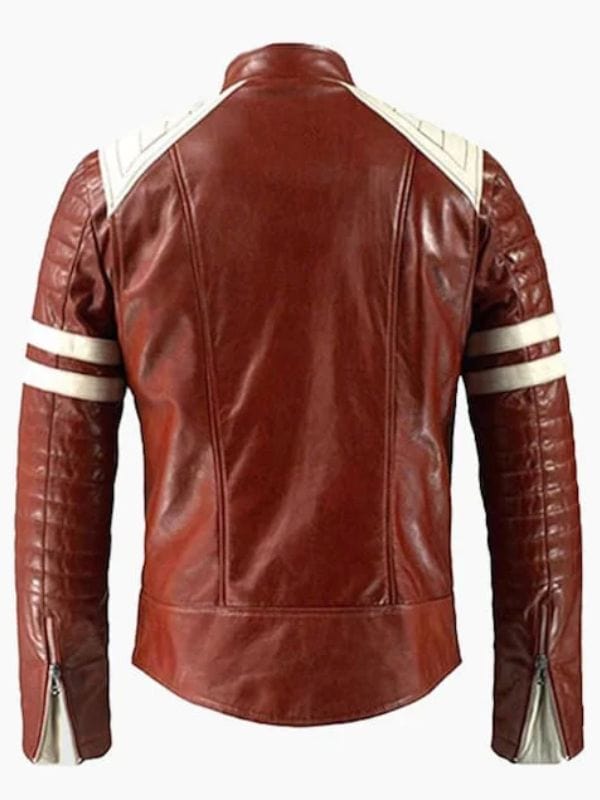 “Tyler Durden Red & White Leather Jacket – Fight Club Biker Style Men’s Jacket by Arna Luxe”