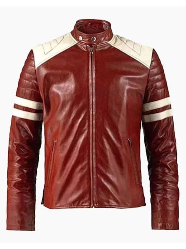 “Tyler Durden Red & White Leather Jacket – Fight Club Biker Style Men’s Jacket by Arna Luxe”