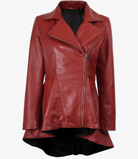 Clarissa Women's Red Asymmetrical Peplum Leather Jacket
