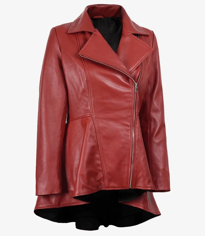 Clarissa Women's Red Asymmetrical Peplum Leather Jacket