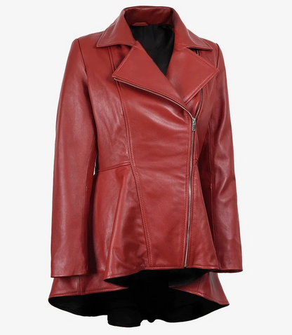 Clarissa Women's Red Asymmetrical Peplum Leather Jacket