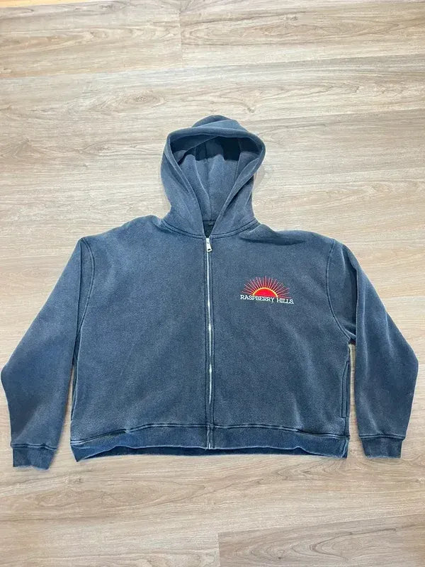 cropped raspberry hills hoodie blue streetwear zip up outfit