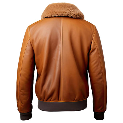 Men's Brown B3 Aviator Leather Jacket - Genuine Shearling Lined Bomber Coat with Fur Collar