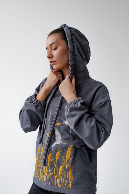 Birds embroidered hoodie, Floral embroidered sweatshirt, Hummingbird hoodie, Crewneck embroidered pullover, Gift for birthday, Gift for her