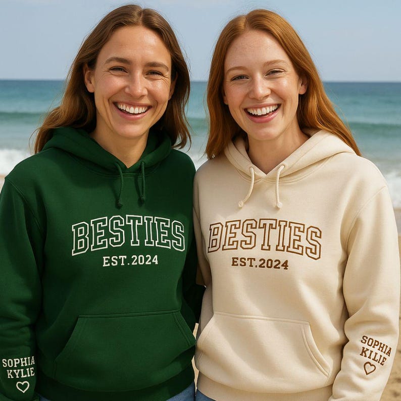 Custom Besties Embroidered Hoodie – Matching Personalized Gift