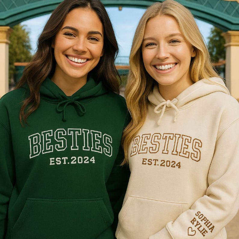 Custom Besties Embroidered Hoodie – Matching Personalized Gift