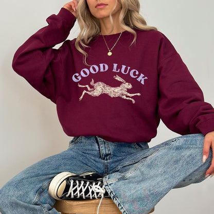 Good luck sweathirt. Lucky Rabbit sweater. Easy Tiger. Cool women's sweatshirt. Aesthetic sweaters. Cool girl sweaters. Retro western style.