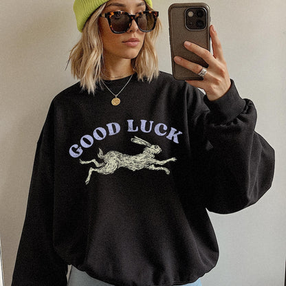 Good luck sweathirt. Lucky Rabbit sweater. Easy Tiger. Cool women's sweatshirt. Aesthetic sweaters. Cool girl sweaters. Retro western style.