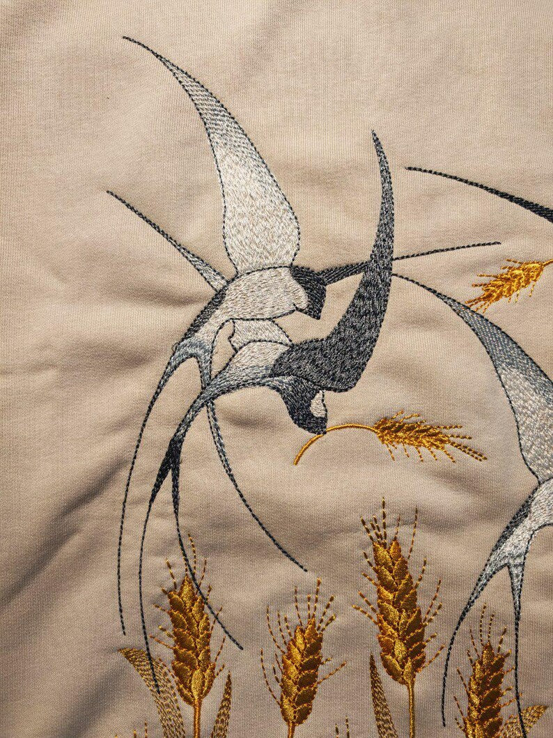 Birds embroidered hoodie, Floral embroidered sweatshirt, Hummingbird hoodie, Crewneck embroidered pullover, Gift for birthday, Gift for her