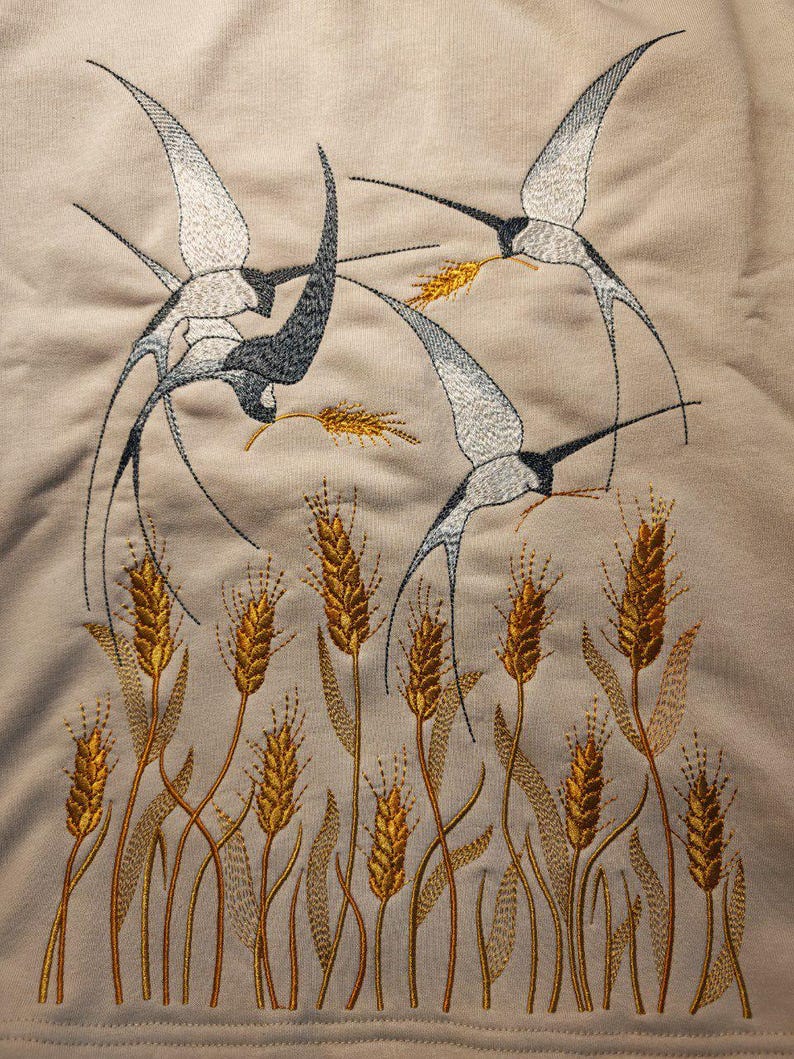 Birds embroidered hoodie, Floral embroidered sweatshirt, Hummingbird hoodie, Crewneck embroidered pullover, Gift for birthday, Gift for her
