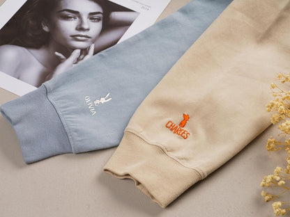 Custom Embroidered Hoodie | Matching Couples Animal Silhouette Sweatshirt | Best Friend Gift | Fox & Rabbit Valentines Day Gift with Names