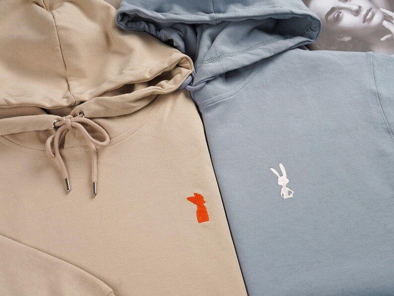 Custom Embroidered Hoodie | Matching Couples Animal Silhouette Sweatshirt | Best Friend Gift | Fox & Rabbit Valentines Day Gift with Names