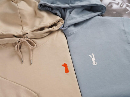 Custom Embroidered Hoodie | Matching Couples Animal Silhouette Sweatshirt | Best Friend Gift | Fox & Rabbit Valentines Day Gift with Names