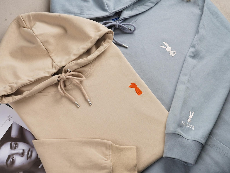 Custom Embroidered Hoodie | Matching Couples Animal Silhouette Sweatshirt | Best Friend Gift | Fox & Rabbit Valentines Day Gift with Names