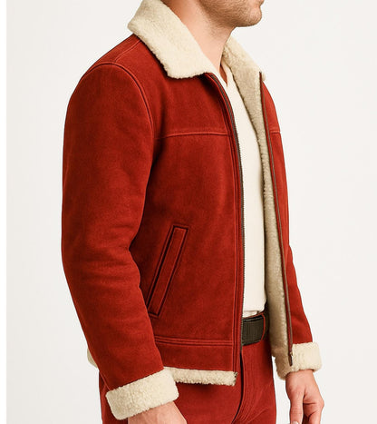 Men's Red Suede Shearling Jacket – Spirited Christmas Bomber Style