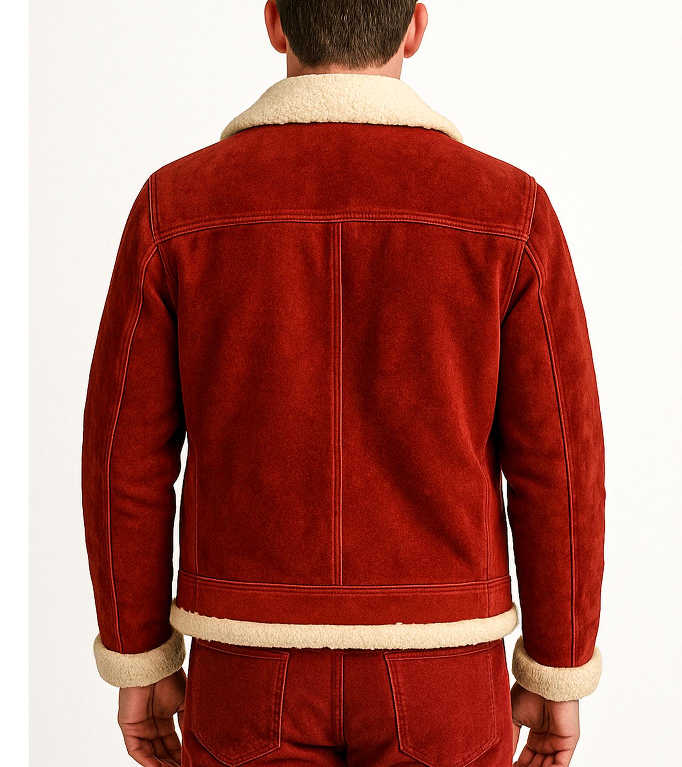Men's Red Suede Shearling Jacket – Spirited Christmas Bomber Style