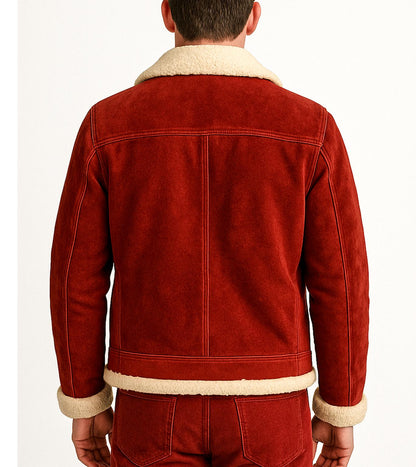 Men's Red Suede Shearling Jacket – Spirited Christmas Bomber Style