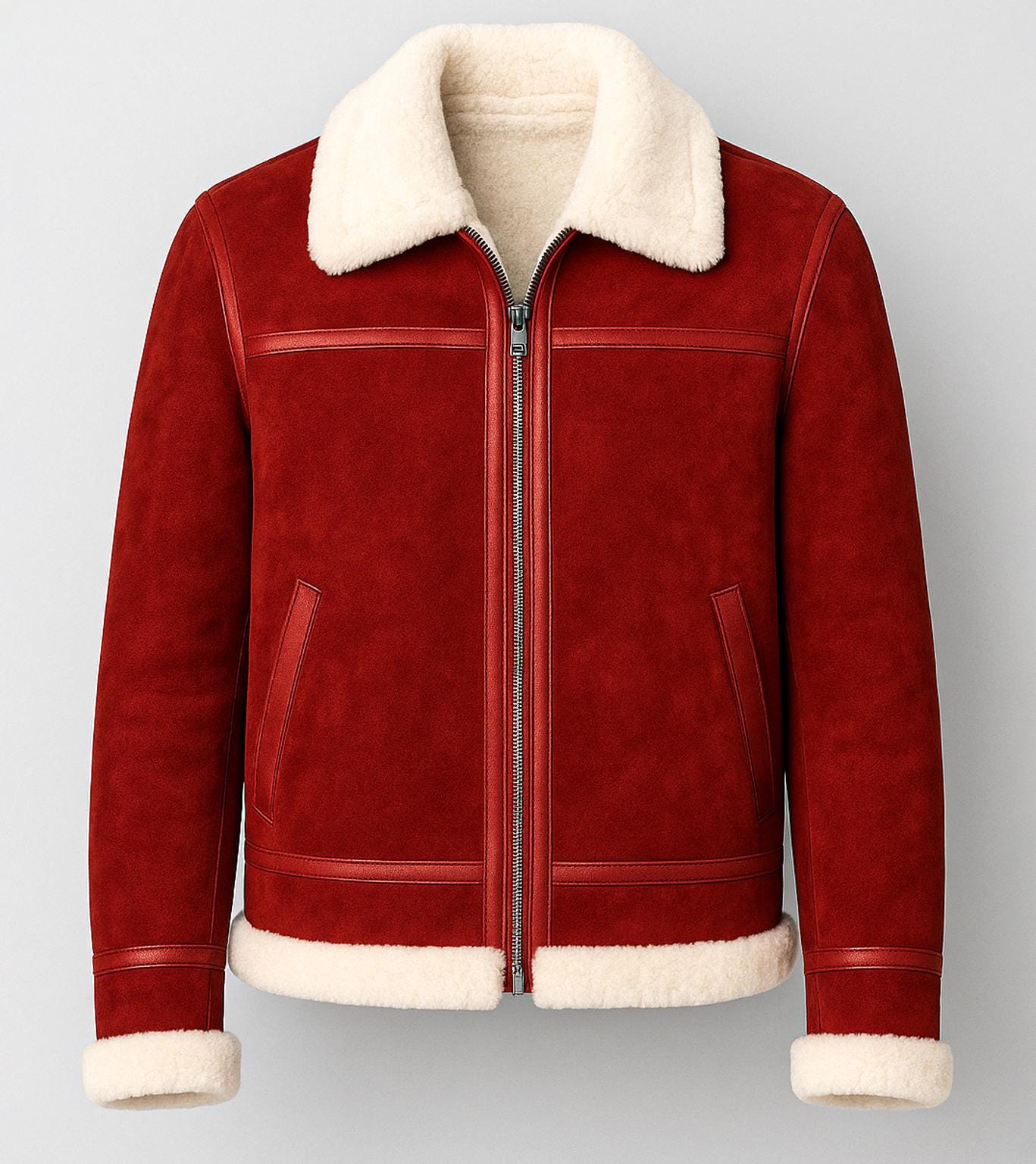 Men's Red Suede Shearling Jacket – Spirited Christmas Bomber Style