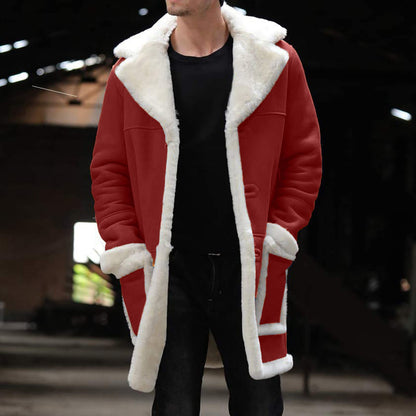 Men’s Red Wool Trench Coat – Santa Style with Sherpa Lining